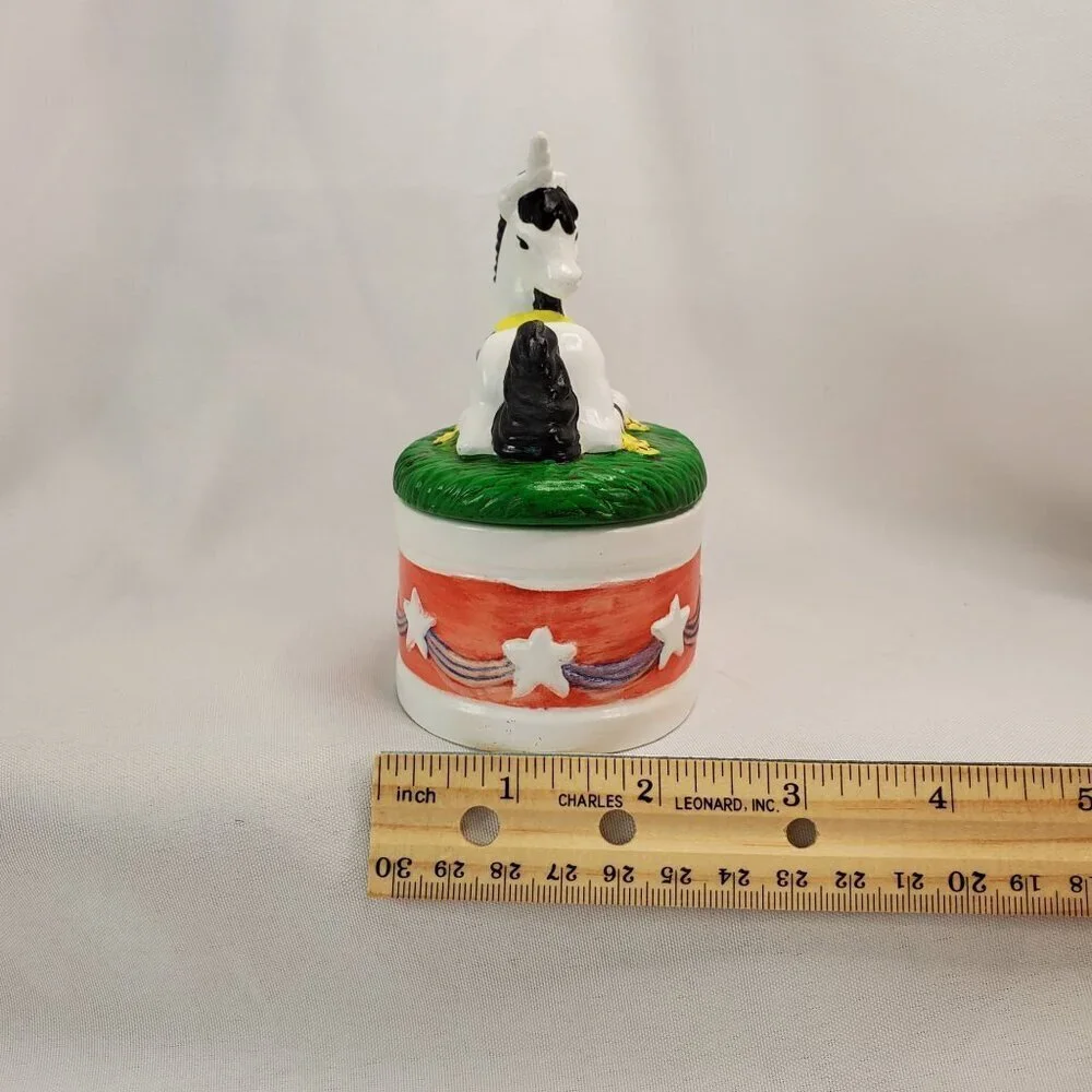 Vintage Y2K Hand painted Ceramic Unicorn Small Trinket Jewelry Box Holder